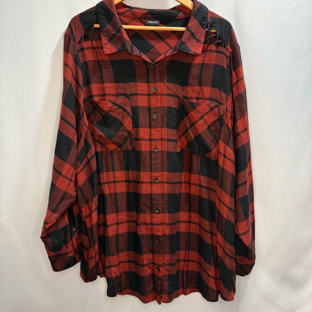 Torrid Red Black Plaid Button Down Shirt Tunic Plus Size 5